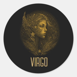 Pegatina Redonda Signo zodiaco clásico de Virgo Dorado negro