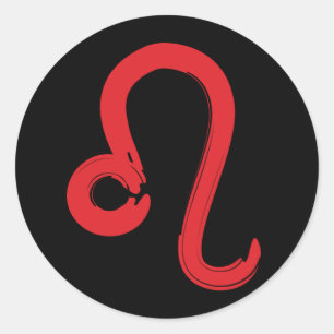 Pegatina Redonda Signo Zodiaco LEO Rojo Cumpleaños Julio Agosto Ast