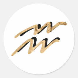 Pegatina Redonda Signo zodiaco Símbolo de astrología Aquarius oro n