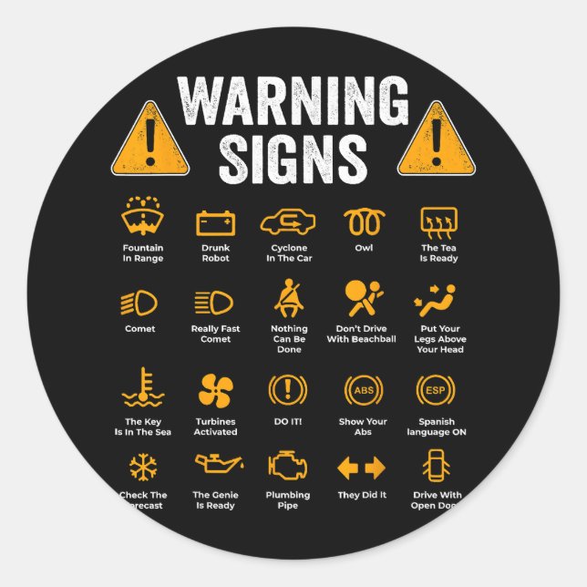 Pegatina Redonda Signos de advertencia de conducción divertidos 101 (Anverso)