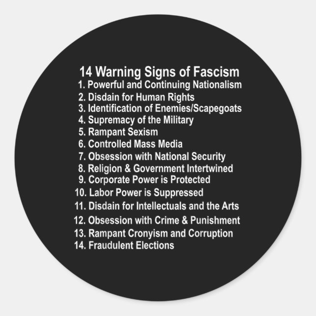 Pegatina Redonda Signos De Aviso De Fascismo Contra Trump Se Oponen (Anverso)