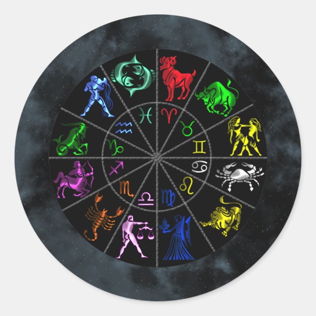 Pegatina Redonda Signos de zodiaco juntos (Anverso)