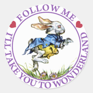 Pegatina Redonda Sígueme - ¡Te llevaré a Wonderland!