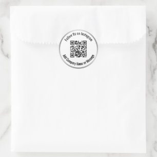 Pegatina Redonda Síguenos en Instagram Black White Silver Código QR