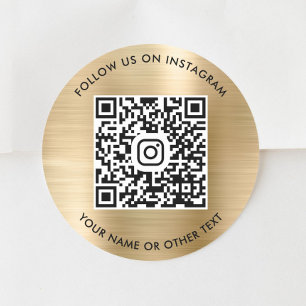 Pegatina Redonda Síguenos En Instagram Código QR Dorado