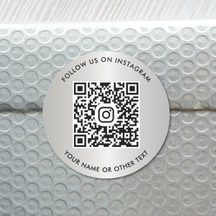 Pegatina Redonda Síguenos en Instagram Código QR Plata