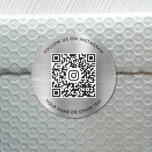 Pegatina Redonda Síguenos en Instagram Código QR Plateado