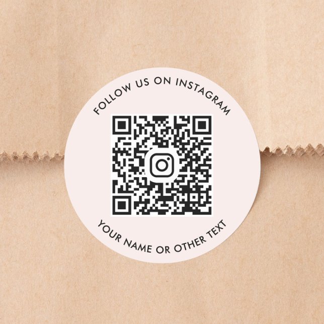 Pegatina Redonda Síguenos en Instagram Código QR Rosa (Follow Us On Instagram QR Code Pink Classic Round Sticker)