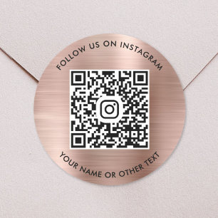 Pegatina Redonda Síguenos en Instagram Código QR Rosa Dorado