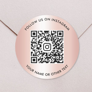 Pegatina Redonda Síguenos en Instagram Código QR Rosa Dorado