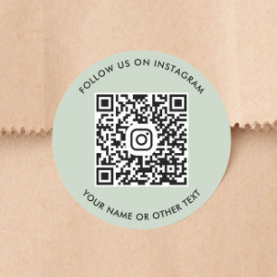 Pegatina Redonda Síguenos en Instagram Código QR Verde Sage