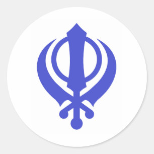 Pegatina Redonda Sikh Khanda Blue