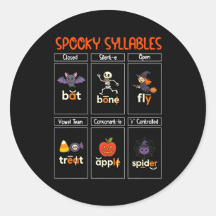 Pegatina Redonda Sílaba Soky Halloween Profesor Educativo Fónico