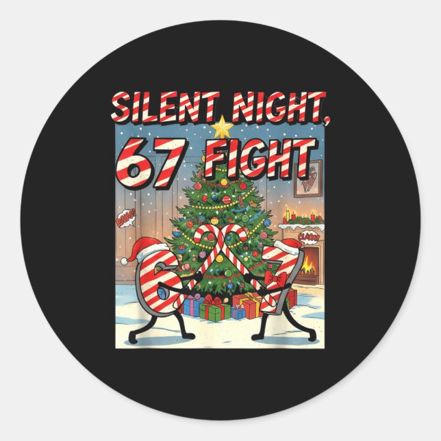 Pegatina Redonda Silent Night 67 Fight Christmas Cartoon Tee  (Anverso)