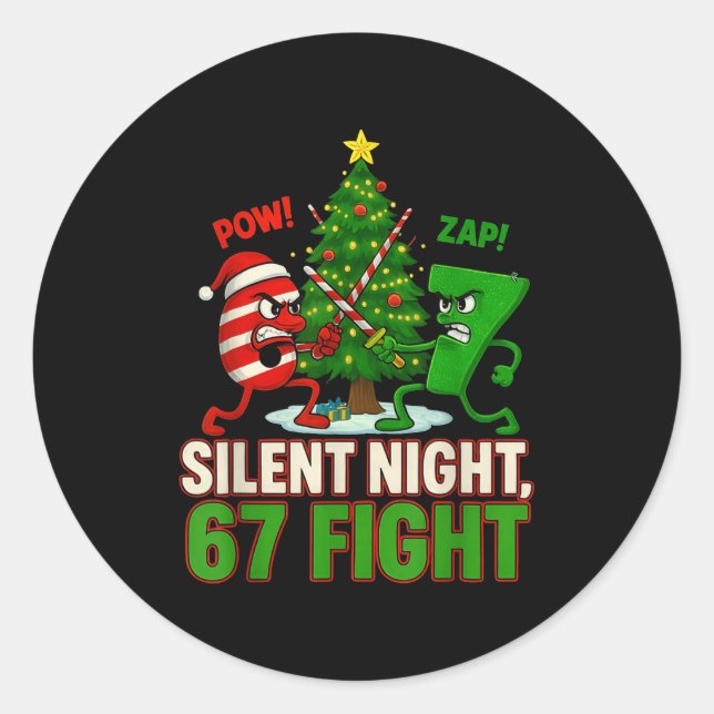Pegatina Redonda Silent Night 67 Fight Funny Christmas  (Anverso)