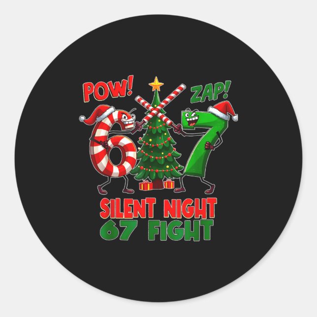 Pegatina Redonda Silent Night Christmas Tree 67 Pajamas Funny Six S (Anverso)