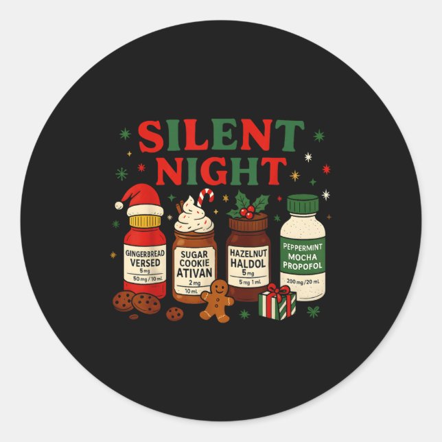 Pegatina Redonda Silent Night Profol Icu Nurse Funny Christmas Medi (Anverso)