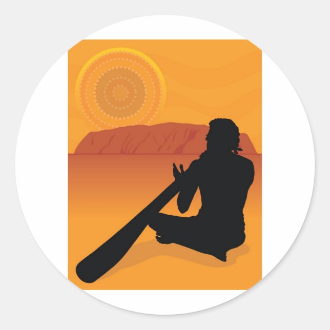 Pegatina Redonda Silhouette aborigen (Anverso)