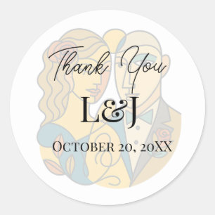 Pegatina Redonda Silhouette artística Destino Boda de Arte Moderno