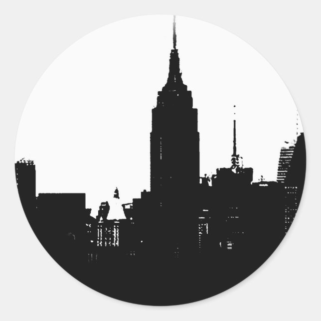 Pegatina Redonda Silhouette Black White New York (Anverso)