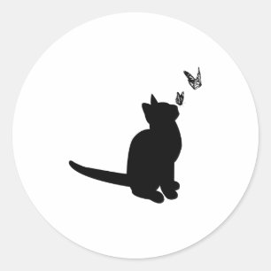 Pegatina Redonda Silhouette Cat