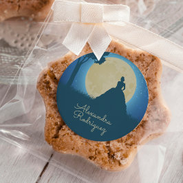 Pegatina Redonda Silhouette coronada con Moon Quinceanera