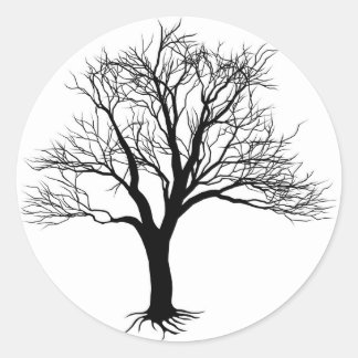 Pegatina Redonda Silhouette de árbol desnudo