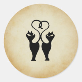 Pegatina Redonda Silhouette de dos gatos