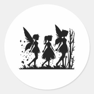 Pegatina Redonda Silhouette de elegancia de hadas en monocromo