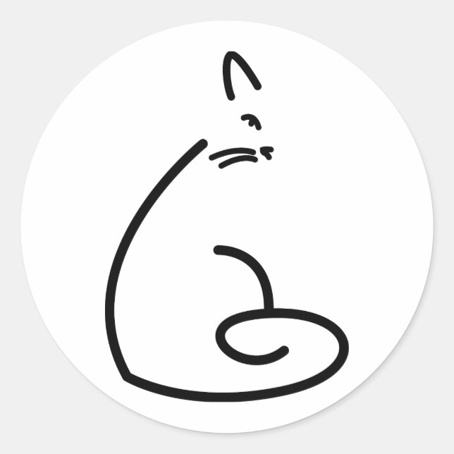 Pegatina Redonda Silhouette de gato de Swirly artístico (Anverso)