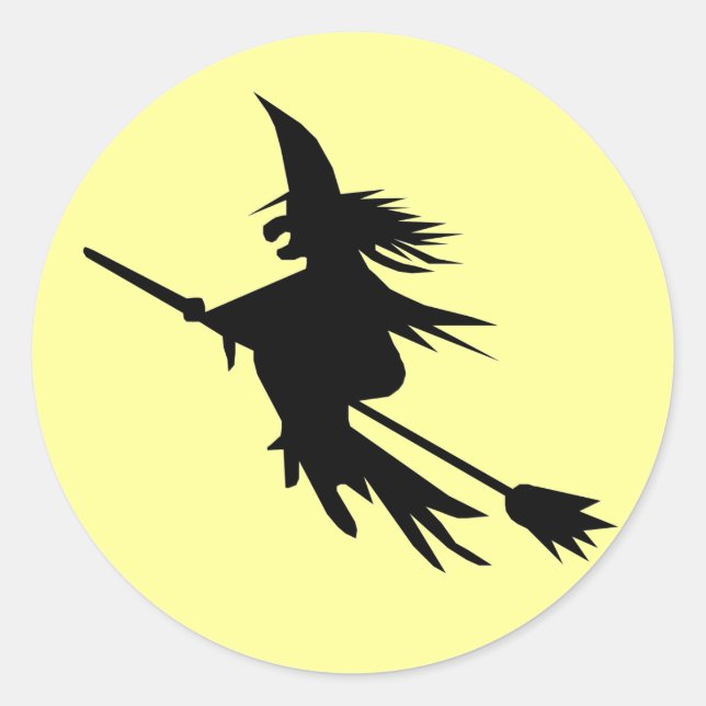 Pegatina Redonda Silhouette de Witch Flying | Pegatinas de Hallowee (Anverso)