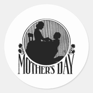 Pegatina Redonda Silhouette del Día de la Madre Retro