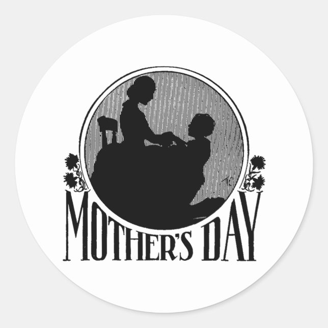 Pegatina Redonda Silhouette del Día de la Madre Retro (Anverso)