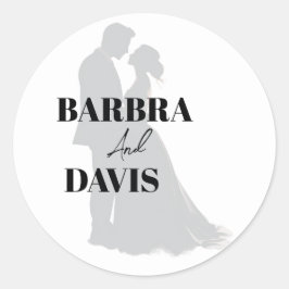 Pegatina Redonda Silhouette minimalista moderna de parejas blancas 