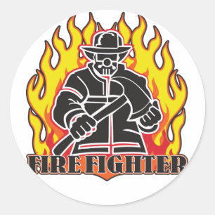 Pegatina Redonda Silhouette para bomberos