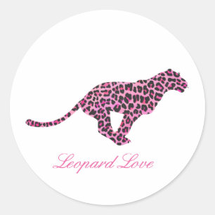 Pegatina Redonda Silhouette Pink and Black Leopardo
