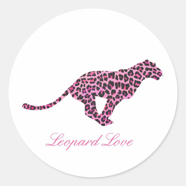 Pegatina Redonda Silhouette Pink and Black Leopardo (Anverso)