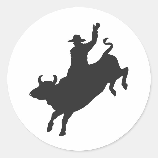 Pegatina Redonda Silhouette Rodeo Bull Ride (Anverso)