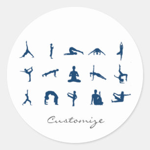 Pegatina Redonda Silhouette Yoga Poses Thunder_Cove