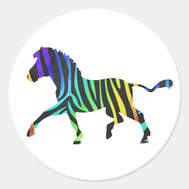 Pegatina Redonda Silhouette Zebra Black and Rainbow (Anverso)