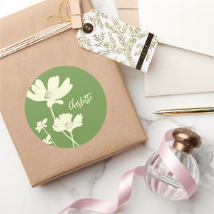 Pegatina Redonda Silhouettes de las flores botánicas de cosmos de v