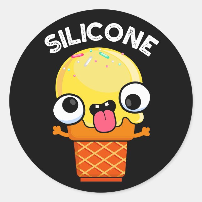 Pegatina Redonda Silicone Funny Ice Cream Cone Pun Dark BG (Anverso)