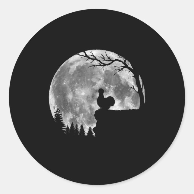 Pegatina Redonda Silkie Chicken Moon Silhouette Funny Lazy Hallowee (Anverso)