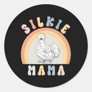 Pegatina Redonda Silkie Mama Silky Chicken Mom Farm Animal