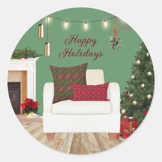 Pegatina Redonda Sillón de confort y alegría (Anverso)