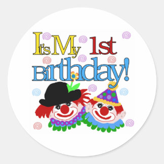Pegatina Redonda Silly Clowns 1er cumpleaños
