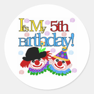 Pegatina Redonda Silly Clowns 5º cumpleaños