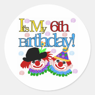 Pegatina Redonda Silly Clowns 6º cumpleaños