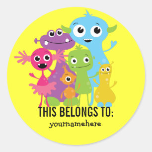 Pegatina Redonda Silly Cute Monster ESTO PERTENECE A Pegatinas