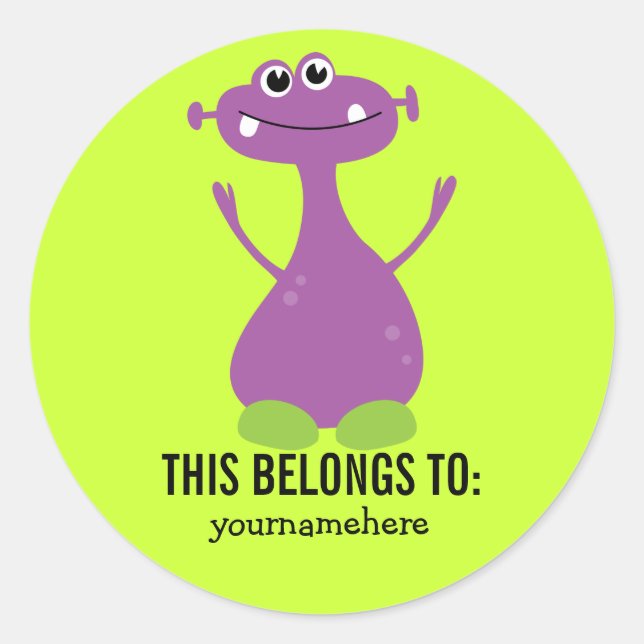 Pegatina Redonda Silly Cute Monster ESTO PERTENECE A Pegatinas (Anverso)